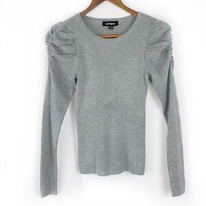 Express Gray Puff Shoulder Crewneck Sweater